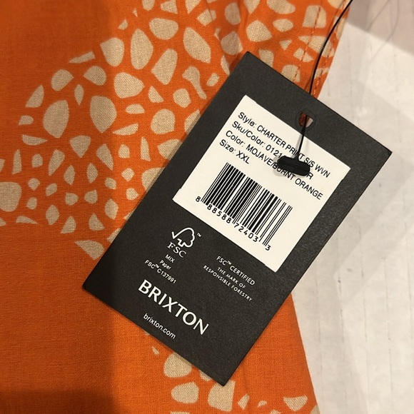 New Brixton Charter Print Button Up Shirt - Burnt Orange - XXL NWT - Picture 6 of 6